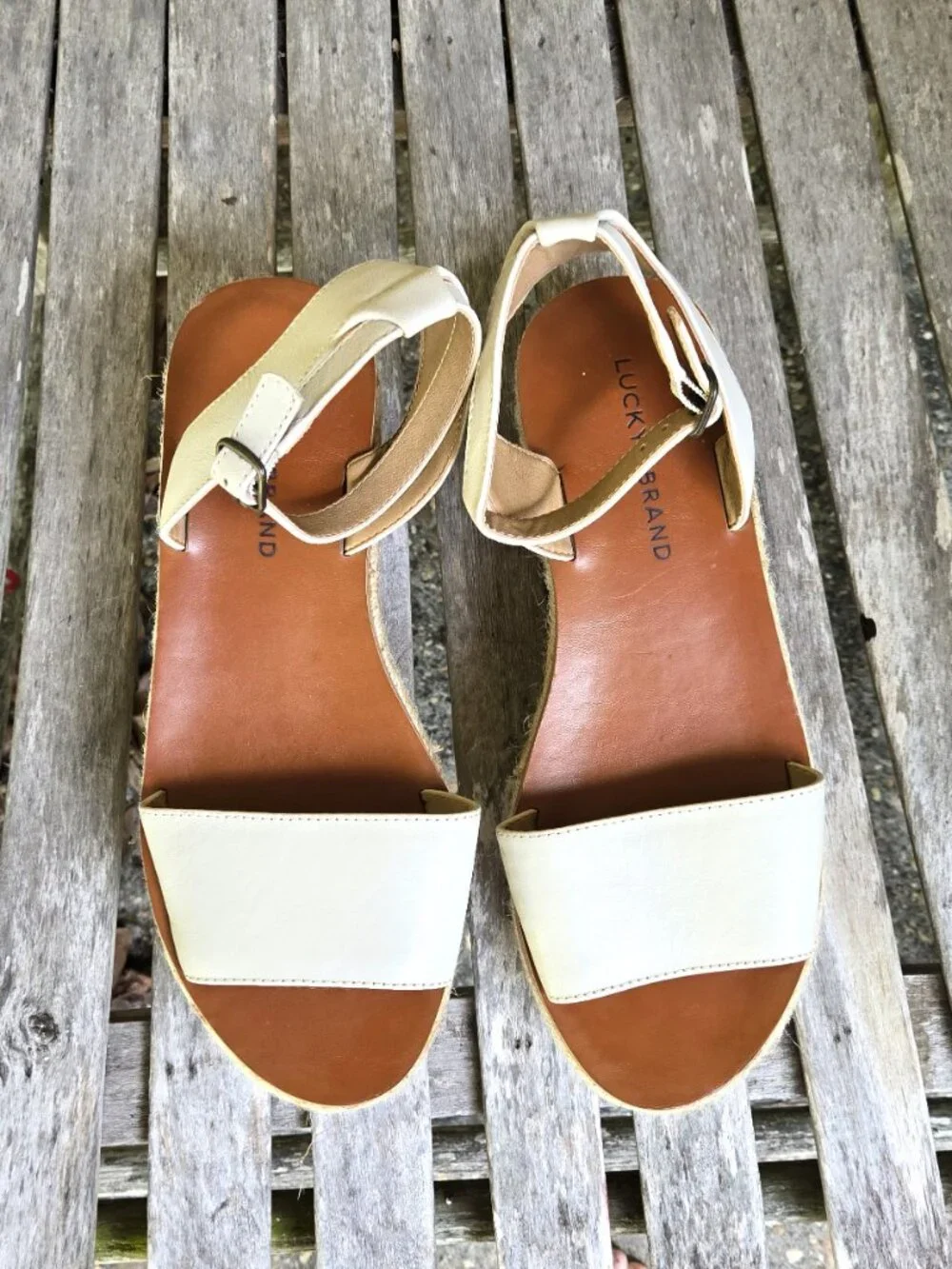 New LUCKY BRAND Jeneka Ivory Leather Espadrille Sandals Shoes 8